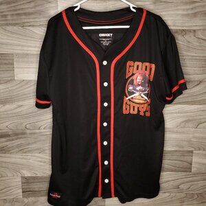 Chucky Childs Play 2 Button Up Baseball Jersey Mens XL Black - Universal Studio